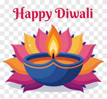 Happy Diwali Oil Lamp With Colorful Lotus PNG