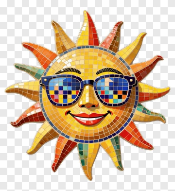 Colorful Mosaic Sun Wearing Sunglasses PNG