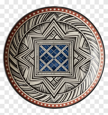 Decorative Ceramic Plate With Geometric Patterns PNG
