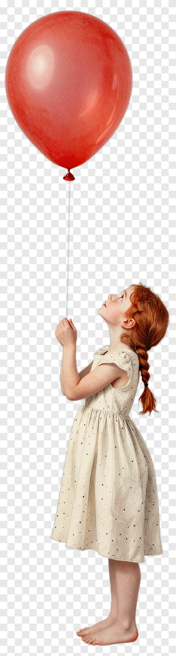 Girl Holding A Red Balloon PNG