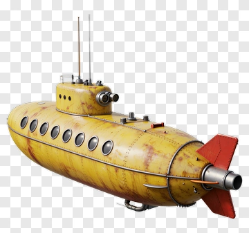3D Submarine With Yellow Exterior PNG