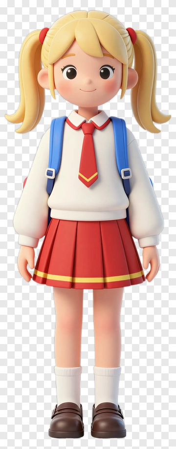 3D School Girl With Backpack PNG