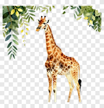 Watercolor Giraffe Surrounded By Greenery PNG