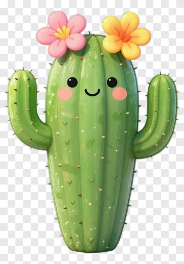 Cartoon Cactus With Flowers PNG