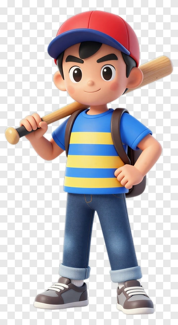 3D Boy Holding A Baseball Bat PNG