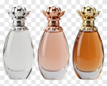Elegant Perfume Bottles With Floral Caps PNG