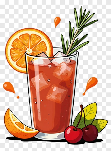 Colorful Cocktail With Orange Slice And Cherry PNG