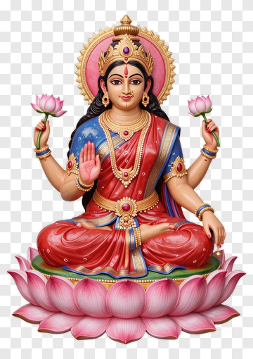 Goddess Lakshmi Sitting On A Lotus Flower PNG