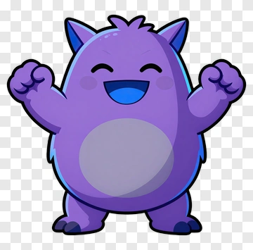 Cartoon Purple Monster Smiling With Raised Arms PNG