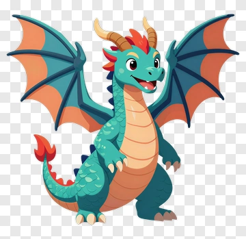 Cartoon Dragon With Colorful Wings PNG