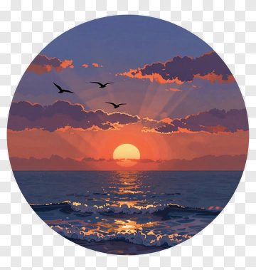 Sunset Over The Ocean With Flying Birds PNG