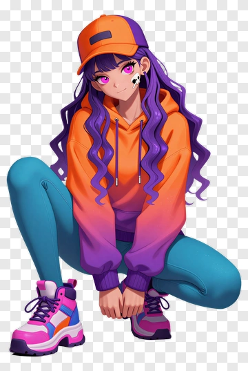 Stylish Girl In Colorful Hoodie And Sneakers PNG