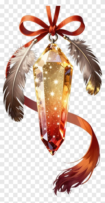 Crystal Pendant With Feathers And Ribbon PNG