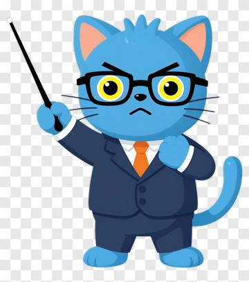 Cartoon Blue Cat In A Suit Holding A Pointer PNG