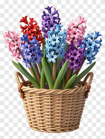 Colorful Flower Bouquet In A Woven Basket PNG