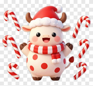 Cartoon Cow Wearing A Christmas Scarf PNG