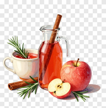 Apple Juice With Cinnamon Stick And Cup PNG