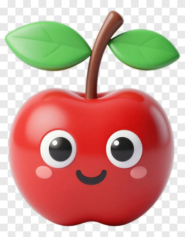 Cartoon Red Apple With Leaves PNG
