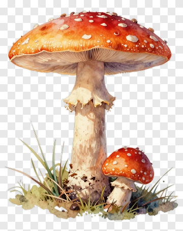 Colorful Mushroom With Red Cap And White Spots PNG