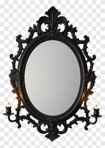 Vintage Black Wall Mirror With Candle Holders PNG