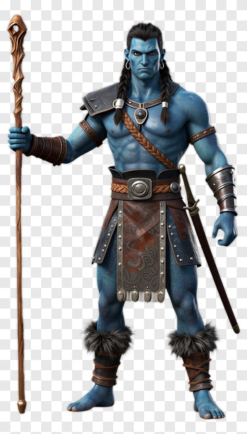 Blue Warrior Holding A Staff PNG