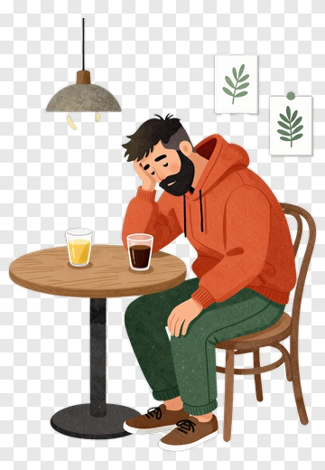 Sad Man Sitting At A Table With Drinks PNG