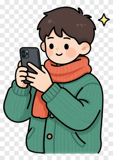 Cartoon Boy Using A Smartphone PNG