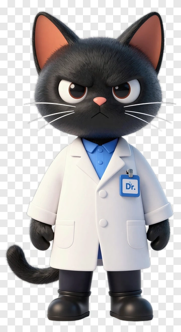 Cartoon Black Cat Doctor PNG