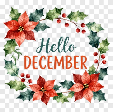 Hello December Floral Wreath PNG