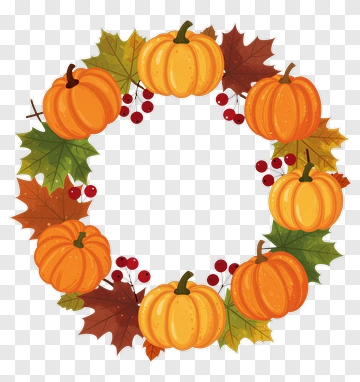 Pumpkin Wreath With Autumn Leaves And Berries PNG