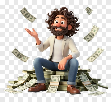 Cartoon Man Sitting On A Pile Of Money PNG