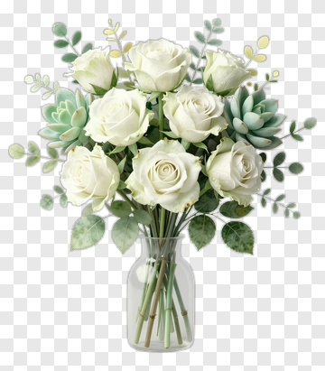 White Rose Bouquet With Succulents In A Jar PNG