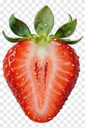Freshly Cut Strawberry With Water Droplets PNG