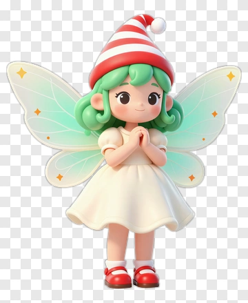 Cartoon Fairy With Green Hair And Striped Hat PNG