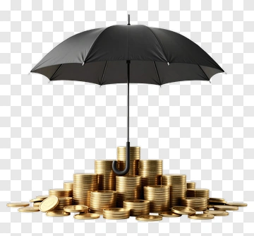 Black Umbrella Over A Pile Of Gold Coins PNG