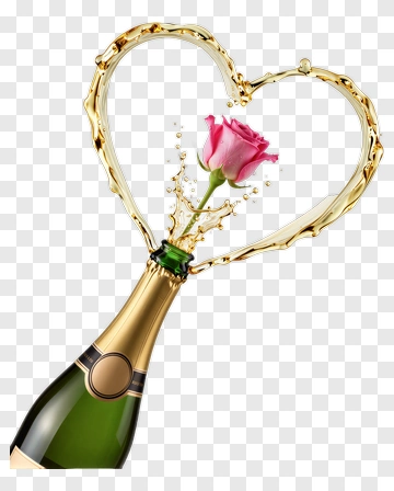Champagne Bottle With A Rose Splashing In A Heart Shape PNG