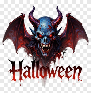 Halloween Skull Demon With Red Wings PNG