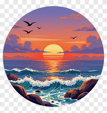 Sunset Over Ocean Waves PNG