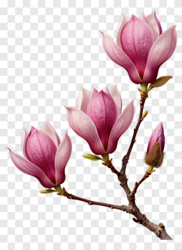 Magnolia Flowers On Branch PNG