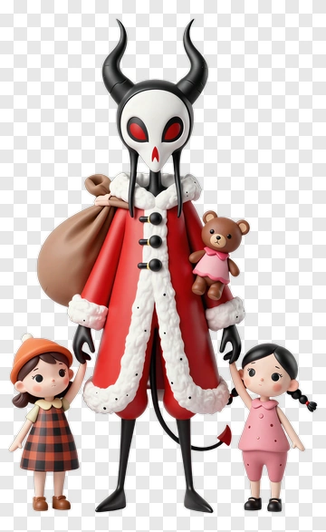 Cartoon Santa Holding A Teddy Bear With Two Children PNG