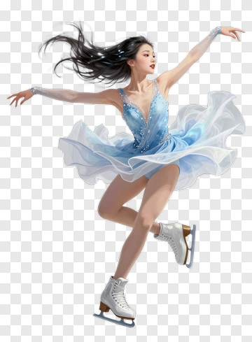 Figure Skater Performing A Spin In A Blue Dress PNG