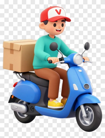 Cartoon Delivery Person Riding A Blue Scooter PNG