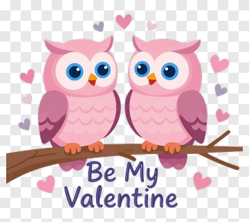 Cartoon Pink Owl Pair With Valentine Hearts PNG