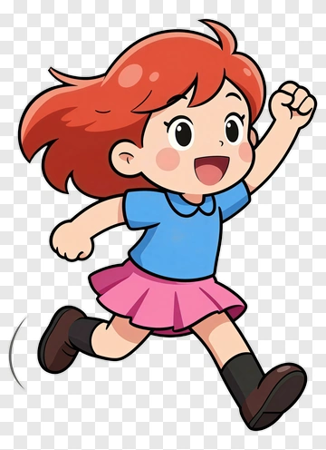 Cartoon Girl Running In A Pink Skirt PNG