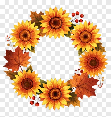 Sunflower Wreath With Autumn Leaves PNG