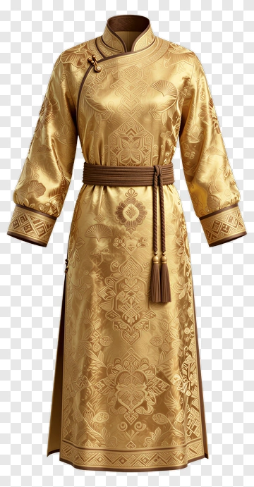 Elegant Gold Traditional Robe With Embroidery PNG