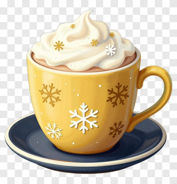 Yellow Cup Of Hot Chocolate With Whipped Cream PNG