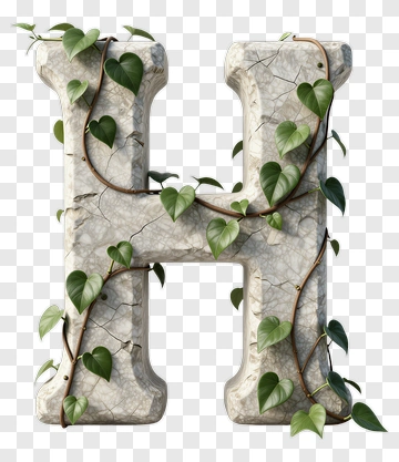 Stone Letter H Covered In Green Vines PNG