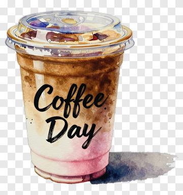 Watercolor Coffee Cup With Coffee Day Text PNG