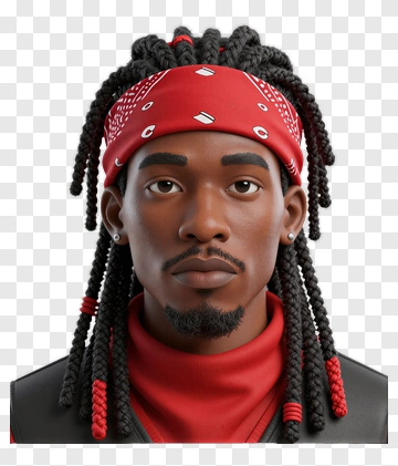3D Man With Braided Hair And Red Bandana PNG